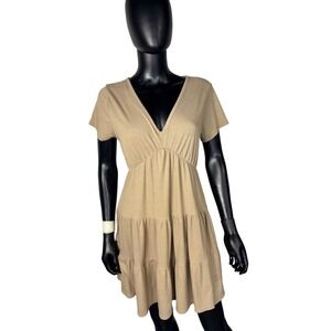 Olivia Rae‎ New York Womens Dress, Ribbed Knit Tiered Casual Dress, Tan, Party